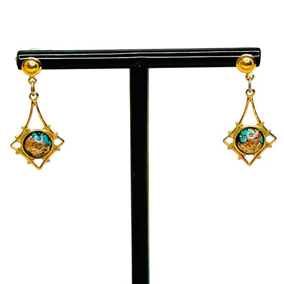 Vintage RainbowFlake Gold Tone Dangle Earrings - Picture 2 of 4